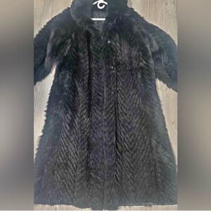 Vintage Elegant Black Opossum Fur Coat